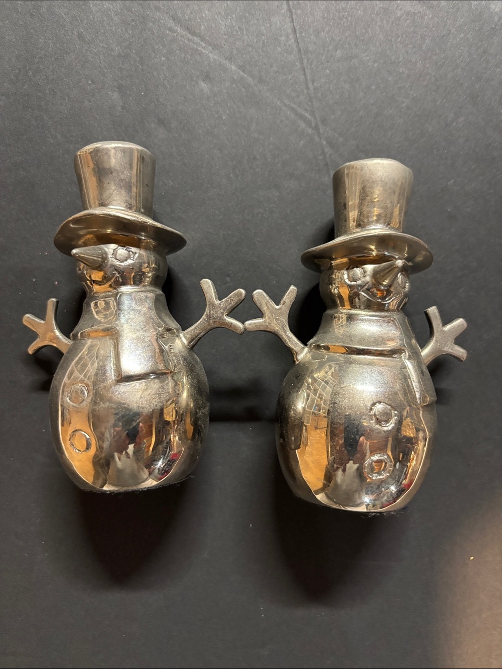 Silver Snowman Holiday candle holders- Set of 2
